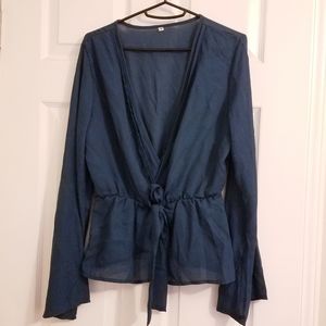 Dark teal v neck blouse